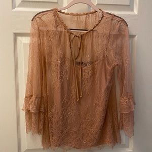 WHBM dusty rose lace blouse with tank